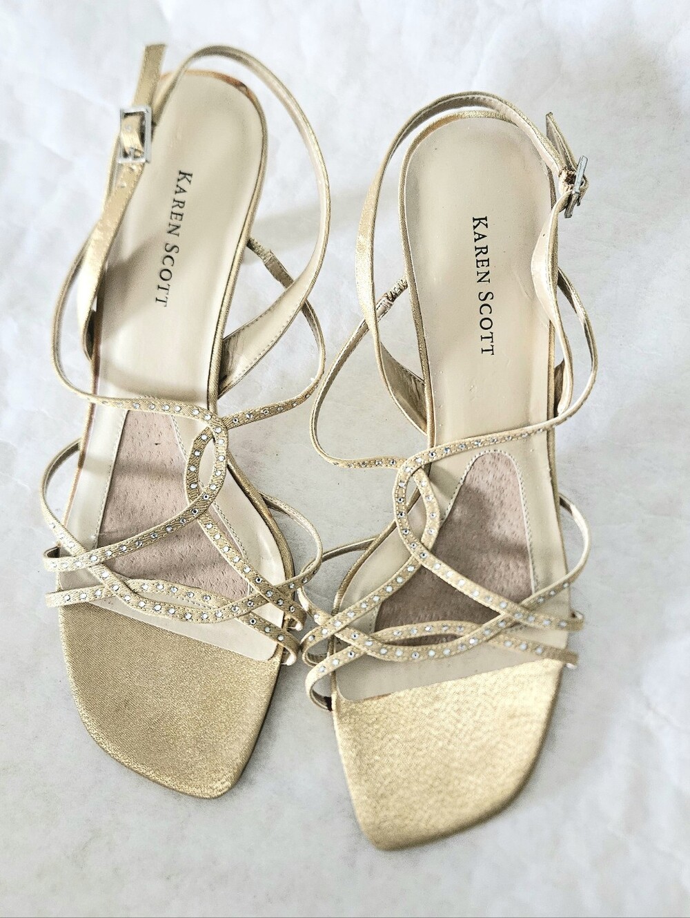 Karen Scott Heels Gold Strappy Rhinestones Slingbacks
